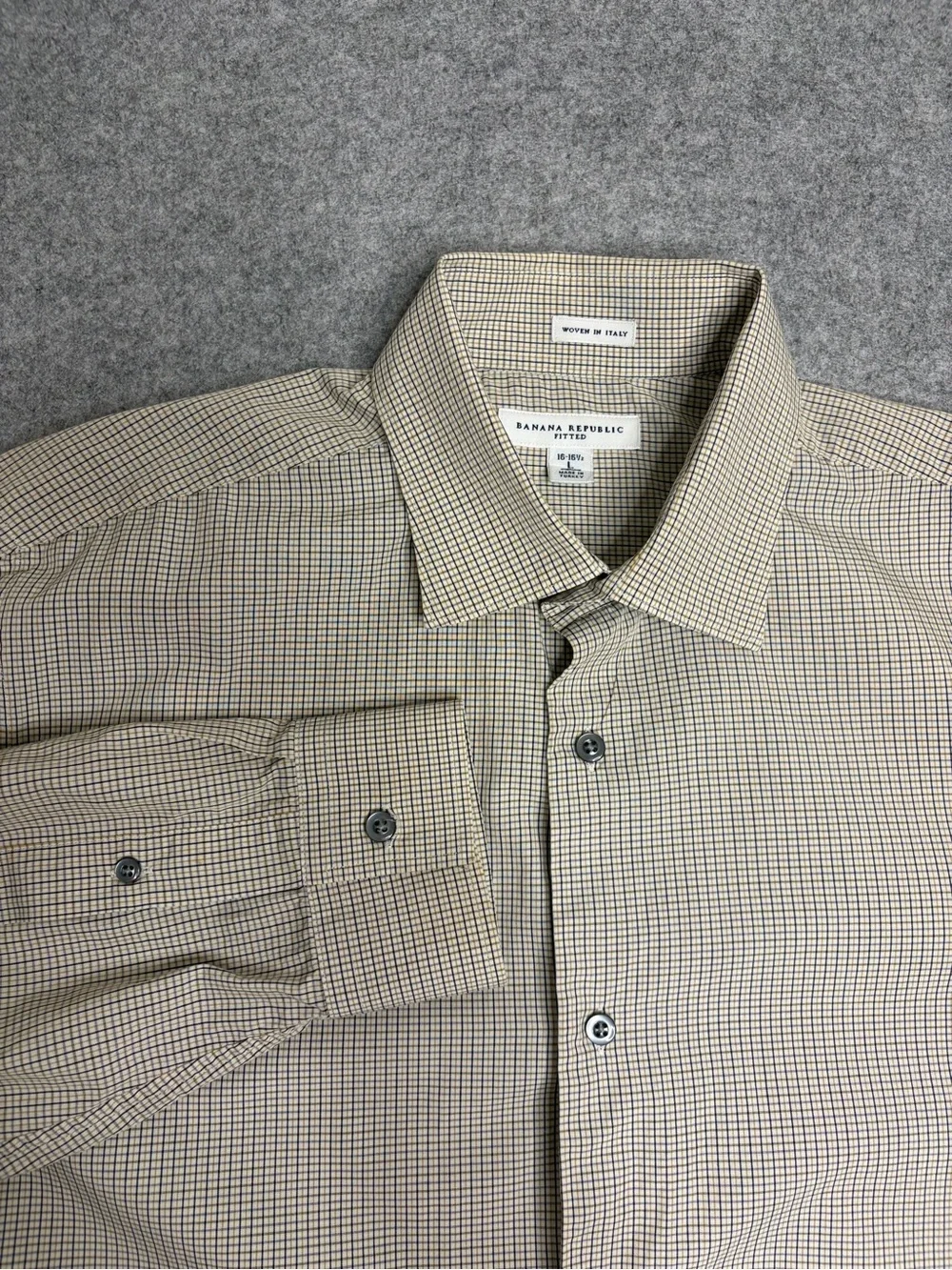 Banana Republic Men's Check Dress Shirt in Beige and Navy